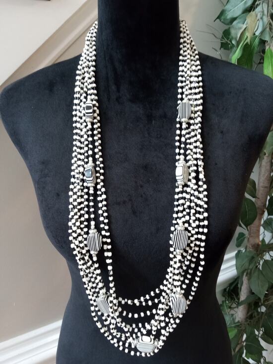 Unbranded Jewelry - Long Black White Beaded Multi Strand Necklace Layered Boho Statement Jewelry